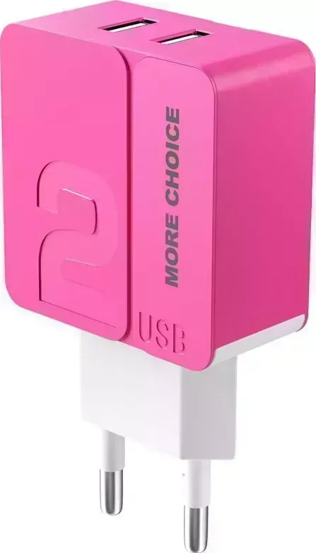 Сетевой адаптер MORE CHOICE (4627151191836) NC46m 2USB 2.4A для micro USB- 1м Pink