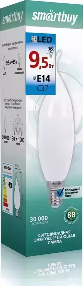 Лампа SMARTBUY (SBL-C37Can-9_5-60K-E14) свеча на ветру C37-9,5W/6000/E14
