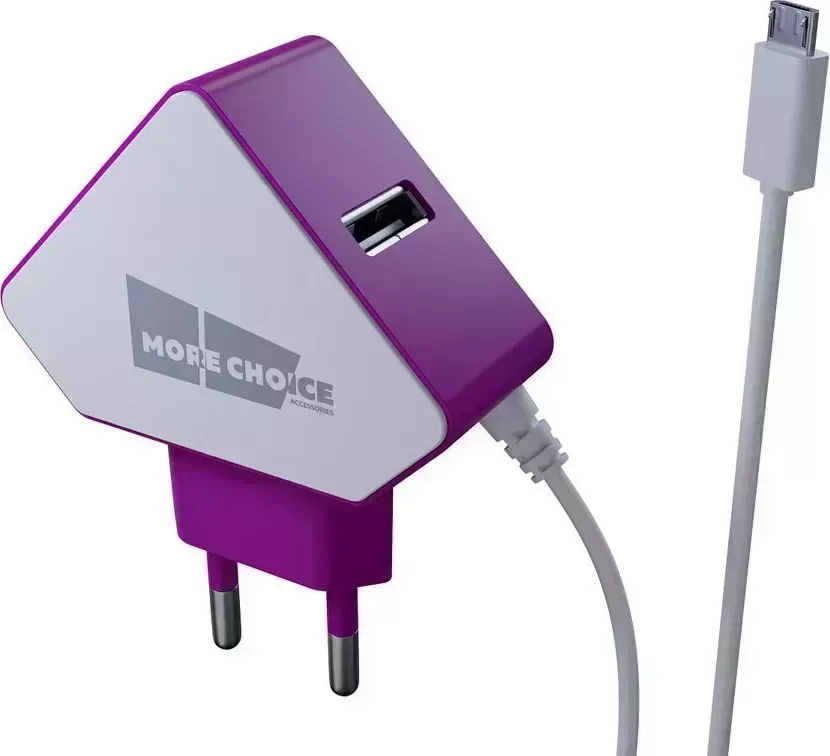 Сетевой адаптер MORE CHOICE (4627151193359) NC42m 2USB 1.5A micro USB с кабелем White Purple