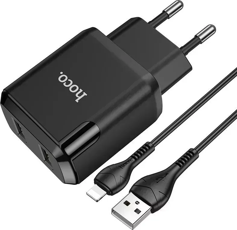 Сетевой адаптер HOCO (6931474740564) N7 2USB 2.1A LIGHTNING 8-PIN 1м черный