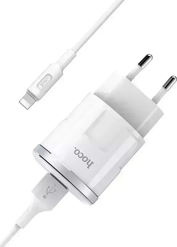 Сетевой адаптер HOCO (6957531084846) C37A 1USB 2.4A LIGHTNING 8-PIN 1м белый