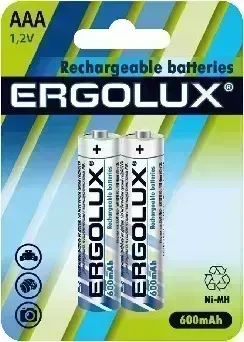 Батарейки ERGOLUX (12977) AAA-600MAH NI-MH BL-2 (NHAAA600BL2, аккумулятор,1.2В)