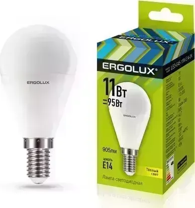 Лампа ERGOLUX LED-G45-11W-E14-3K (Эл. светодиодная Шар 11Вт E14 3000K 172-265В)