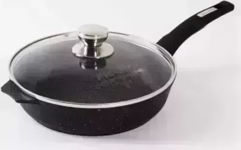 Сковорода МЕЧТА С22802 Гранит black 22см с несъемной ручкой и стекл. крышкой
