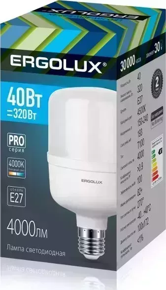 Лампа ERGOLUX (14327) LED-HW-40W-E27-4K серия PRO (Эл. светодиодная 40Вт E27 4500К 150-260В)