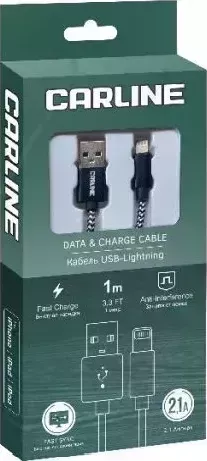 Кабель CARLINE CAB02121 USB-Lightning 2.1А 1 метр тканевая оплетка