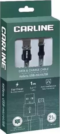 Кабель CARLINE CAB03121 USB-microUSB 2.1А 1 метр тканевая оплетка
