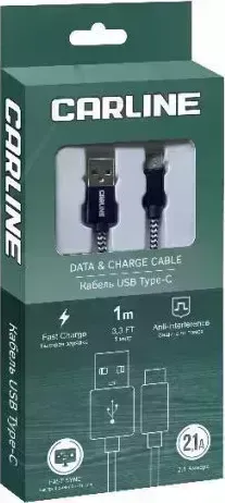 Кабель CARLINE CAB01121 USB-Type C 2.1А 1 метр тканевая оплетка
