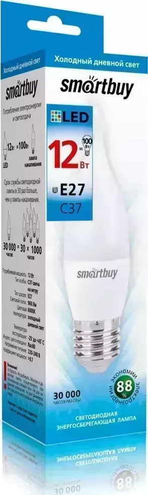 Лампа SMARTBUY (SBL-C37Can-12-60K-E27) свеча на ветру C37-12W/6000/E27