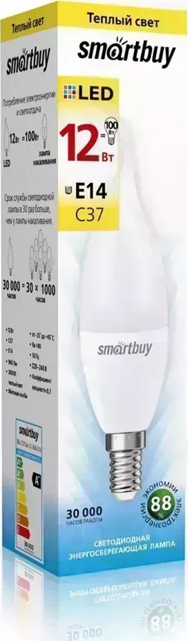 Лампа SMARTBUY (SBL-C37Can-12-30K-E14) свеча на ветру C37-12W/3000/E14