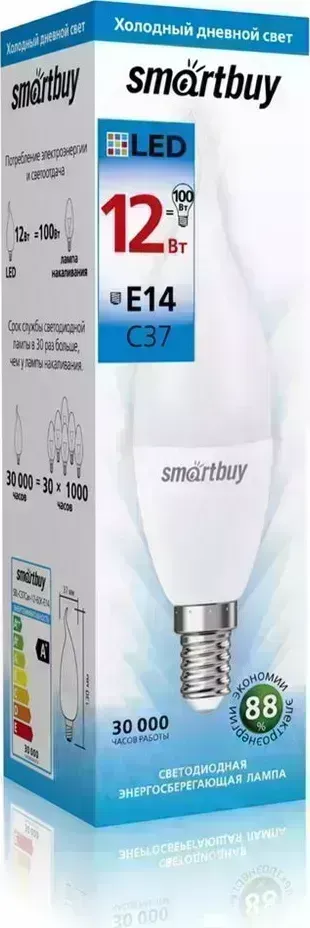 Лампа SMARTBUY (SBL-C37Can-12-60K-E14) свеча на ветру C37-12W/6000/E14