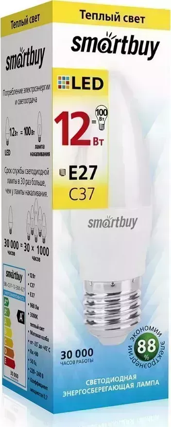 Лампа SMARTBUY (SBL-C37-12-30K-E27) C37-12W/3000