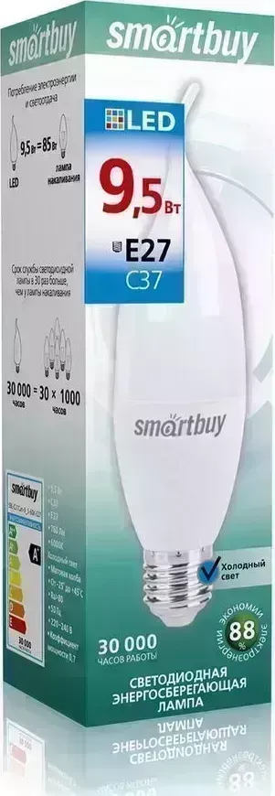 Лампа SMARTBUY (SBL-C37Can-9_5-60K-E27) свеча на ветру C37-9_5W/6000/E27