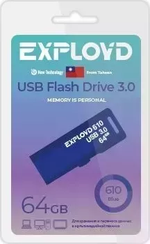 Флеш-накопитель EXPLOYD EX-64GB-610-Blue 3.0 USB флэш-накопитель USB