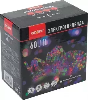 Гирлянда СТАРТ (14808) НГ 60 RGB 3АА 8 реж 6м шнур