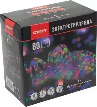 Гирлянда СТАРТ (14809) НГ 80 RGB 3АА 8 реж 8м шнур