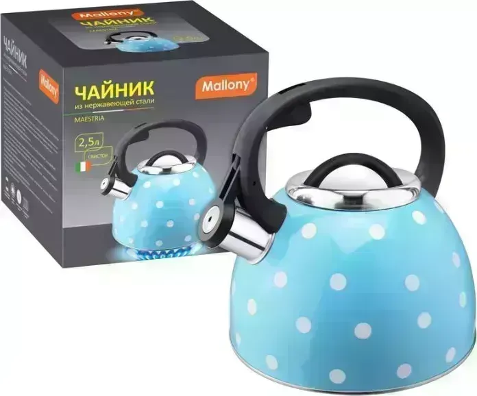 Чайник MALLONY из нерж стали "Maestria" (голубой в белый горошек) 2,5 л (005175) в л