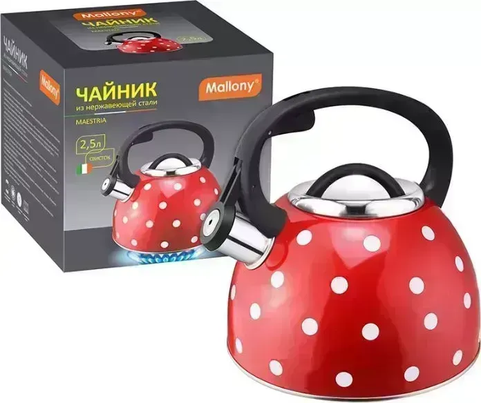 Чайник MALLONY из нерж стали "Maestria" (красный в белый горошек) 2,5 л (005176) в л