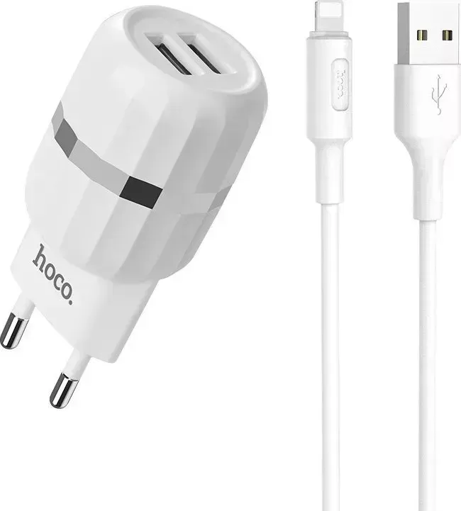 Сетевой адаптер HOCO (6957531080589) C41A 2USB 2.4A LIGHTNING 8-PIN 1м белый