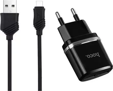 Сетевое зарядное устройство HOCO (6957531064114) C12 2USB 2.4A MICRO USB 1м черный