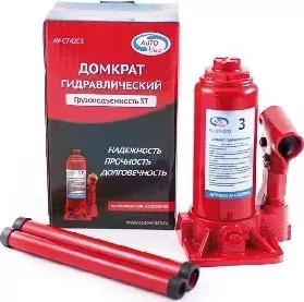 Домкрат AUTOVIRAZH AV-074203 гидравлический 3 т бутылочный в коробке (красный)