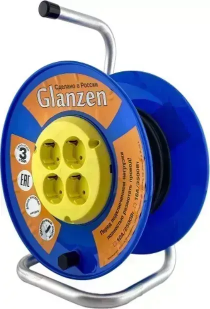 Удлинитель GLANZEN EB-30-018, на катушке, c/з, 4 роз - 30м