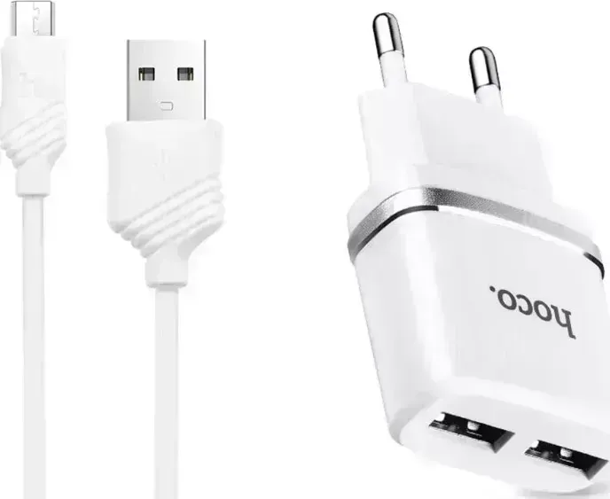 Сетевое зарядное устройство HOCO (6957531047773) C12 2USB 2.4A MICRO USB 1м белый