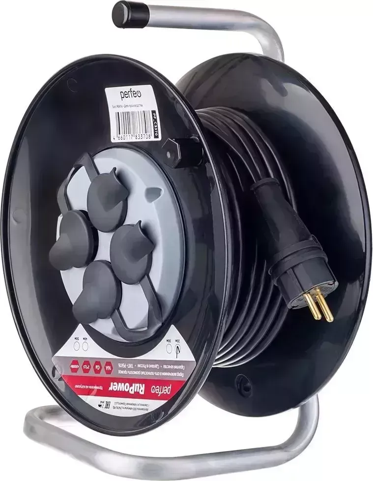 Удлинитель PERFEO (PF_C3372) "RU POWER" на катушке, б/з - 4 гнз -40м удлинитель - 4