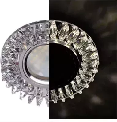 Встраиваемый светильник ECOLA SK16RCEFB MR16 LD1661 GU5.3 GLASS Стекло Круг с прозр. стразами Гребенка с подсветкой/фон зерк./центр.часть хром 42X95