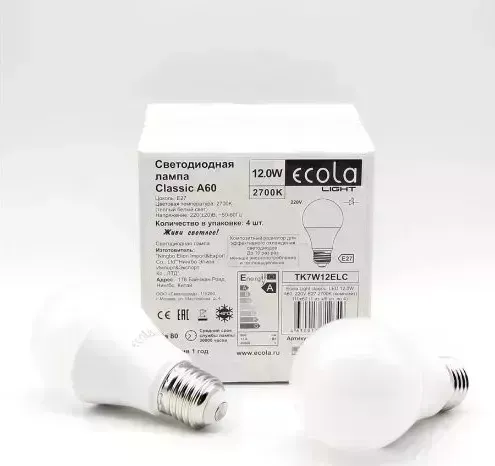 лампы светодиодные ECOLA TK7V12ELC LIGHT CLASSIC LED 12W/A60/E27/4000K