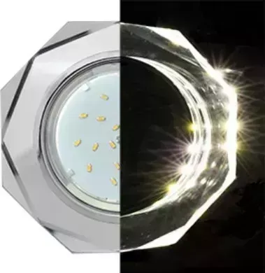 Светильник ECOLA SM538AECH GX53 H4 LD5312 GLASS Стекло 8-угольник с прямыми гранями с подсветкой хром - хром (зеркальный) 38X133 (к+) встраиваемый светильник H4 с с -