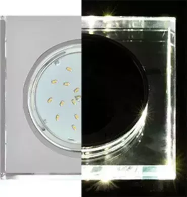 Светильник ECOLA SM53SNECH GX53 H4 LD5311 GLASS Стекло Квадрат скошенный край с подсветкой хром - хром (зеркальный) 38X120X120 (к+) встраиваемый светильник H4 с -
