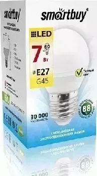 Лампа светодиодная SMARTBUY (SBL-G45-07-30K-E27) G45-07W/3000/E27 (10) Светодиодная лампа