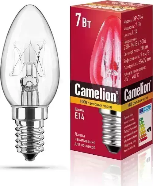 Лампа CAMELION DP-704 (Зап. накаливания для ночников, прозрачная, BL-4, 220V, 7W, Е14)