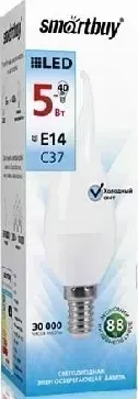 Лампа светодиодная SMARTBUY (SBL-C37Tip-05-40K-E14) C37-05W/4000/E14 свеча на ветру матовая (10) Светодиодная лампа