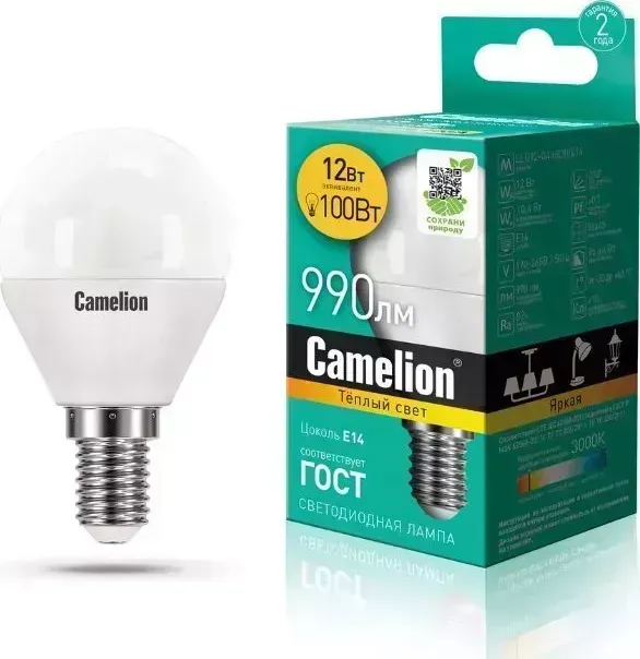 Лампа CAMELION LED12-G45/830/E14 (Эл. светодиодная 12Вт 220В)