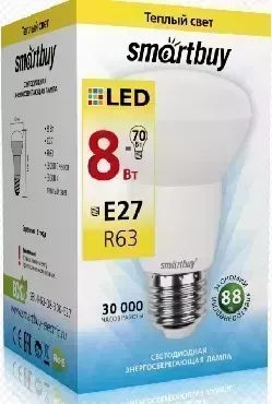 Лампа светодиодная SMARTBUY (SBL-R63-08-30K-E27) R63-08W/3000/E27