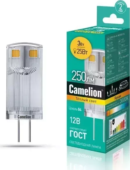 Лампа CAMELION LED3-G4-JC-NF/830/G4 (Эл. светодиодная 3Вт 12В AC/DC)