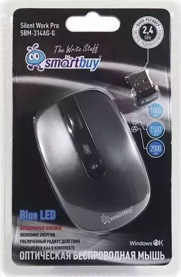 Мышь компьютерная SMARTBUY (SBM-314AG-G) беззвучная