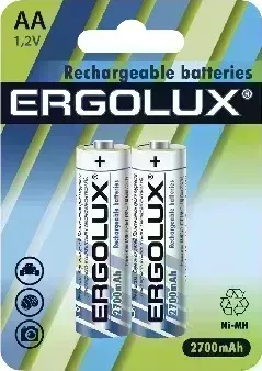 Батарейки ERGOLUX (12445) AA-2700MAH NI-MH BL-2 (NHAA2700BL2, аккумулятор,1.2В)