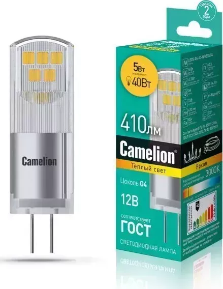 Лампа CAMELION (13749) LED5-G4-JC-NF/830/G4 (Эл. светодиодная 5Вт 12В AC/DC)