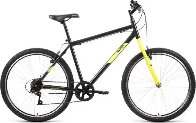 Велосипед ALTAIR MTB HT 26 1.0 (26" 7 ск. рост. 19") 2022, черный/желтый, RBK22AL26104 HT 26 7