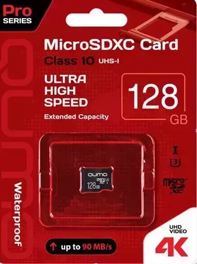 Карта памяти QUMO (33344) MicroSDXC 128GB - UHS-I U3 PRO - 3.0 - без адаптера