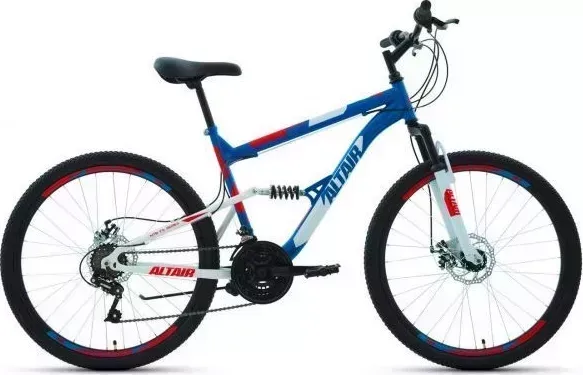 Велосипед ALTAIR MTB FS 26 2.0 D (26" 18 ск. рост. 16") 2022, синий/красный, RBK22AL26068 FS 26 D 18