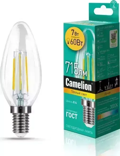 Лампа CAMELION (13452) LED7-C35-FL/830/E14