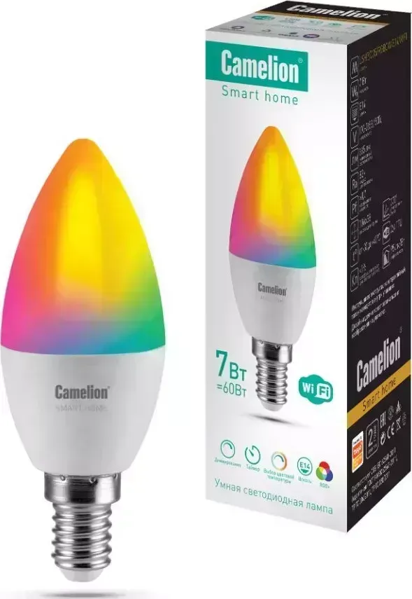 Лампа светодиодная CAMELION (14500) LSH7/C35/RGBСW/Е14/WIFI Smart Home Светодиодная лампа
