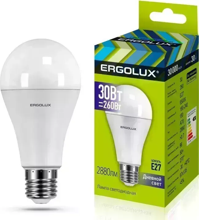 Лампа ERGOLUX LED-A70-30W-E27-6K (Эл. светодиодная ЛОН 30Вт E27 6500K 180-240В)
