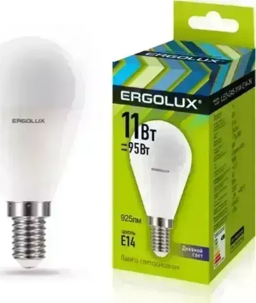 Лампа ERGOLUX LED-G45-11W-E14-6K (Эл. светодиодная Шар 11Вт E14 6500K 172-265В)