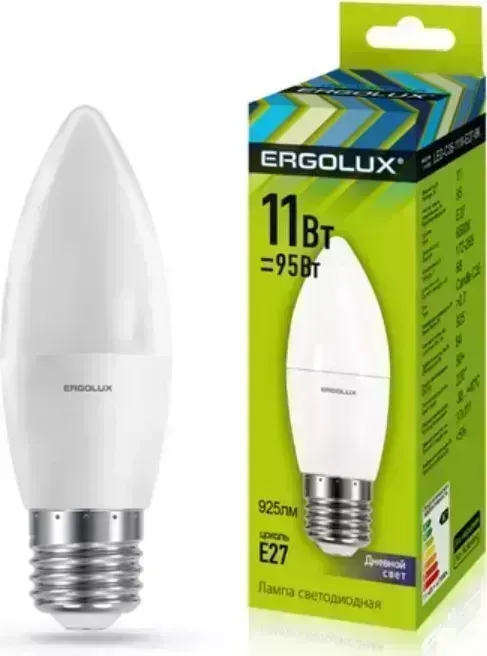 Лампа ERGOLUX LED-C35-11W-E27-6K (Эл. светодиодная Свеча 11Вт E27 6500K 180-240В)