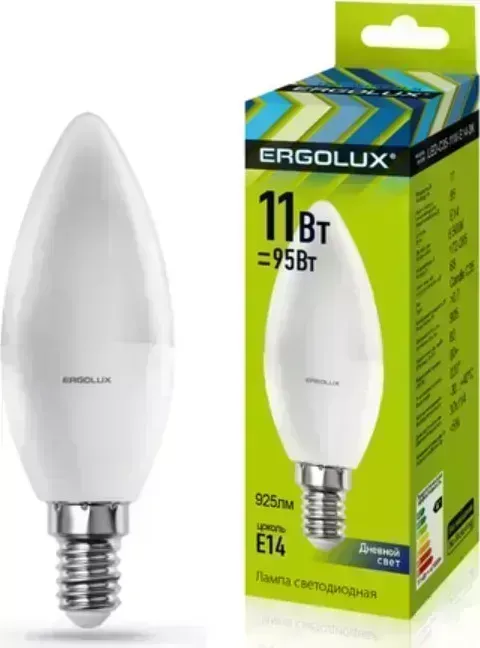 Лампа ERGOLUX (13620) LED-C35-11W-E14-6K (Эл. светодиодная Свеча 11Вт E14 6500K 180-240В)